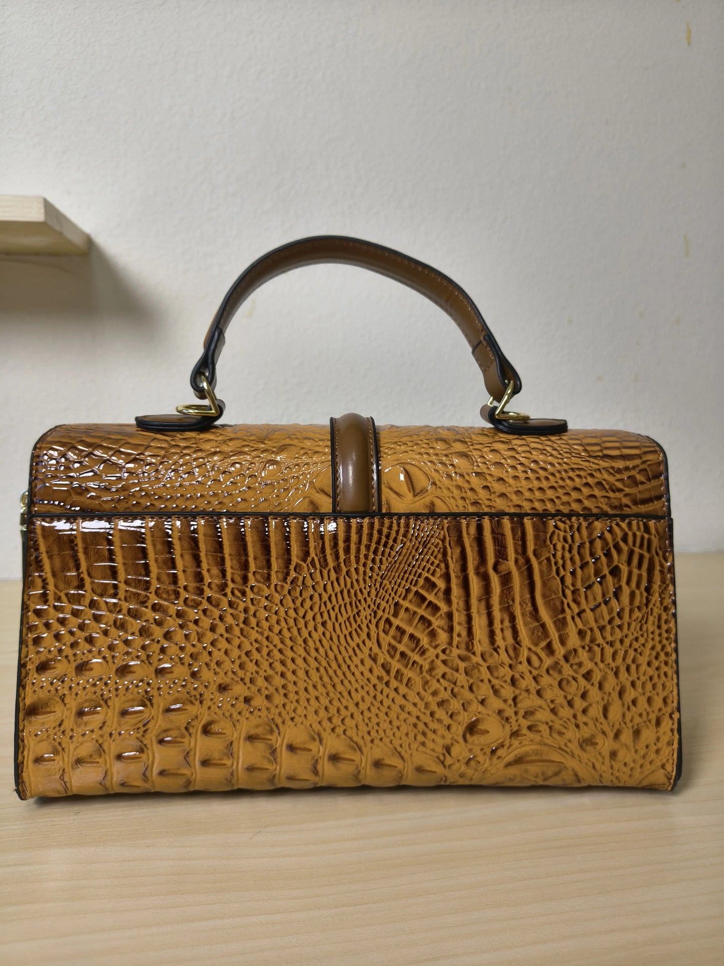 Caramel Gradient Crocodile Embossed Boston Bag (E121)
