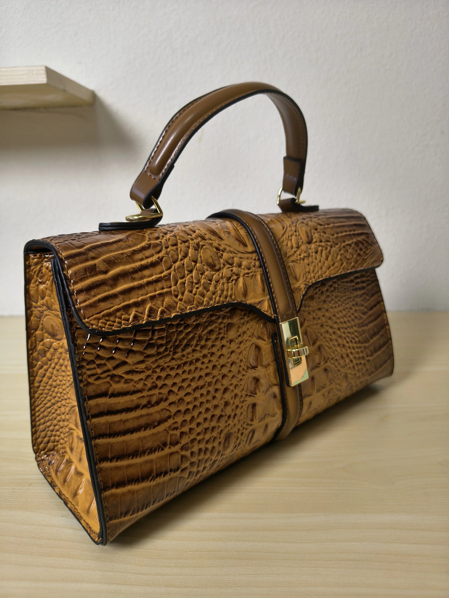 Caramel Gradient Crocodile Embossed Boston Bag (E121)