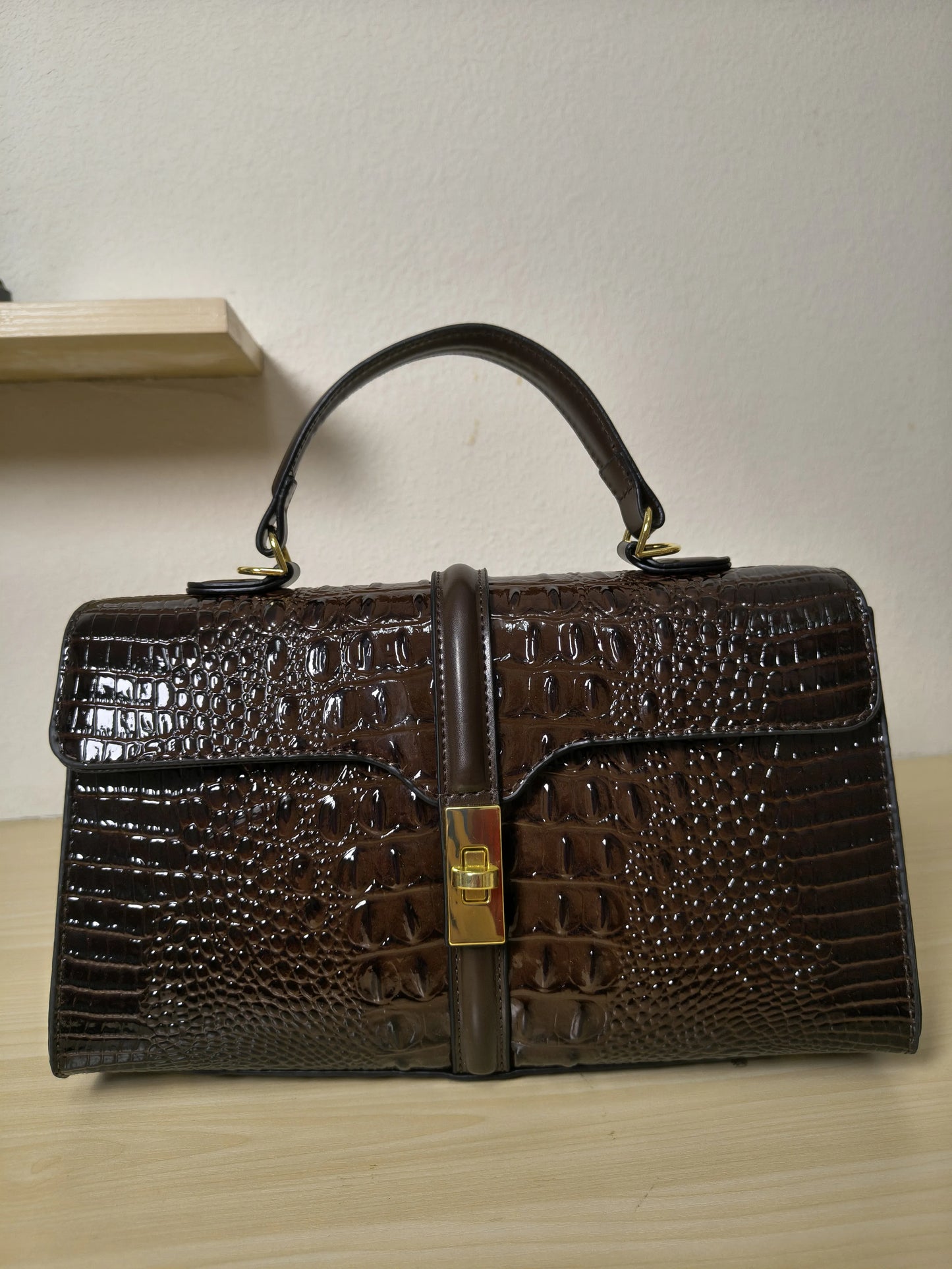 Brown Gradient Crocodile Embossed Boston Bag (E122)