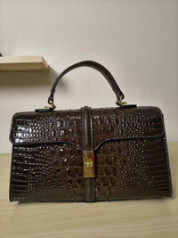 Brown Gradient Crocodile Embossed Boston Bag (E122)