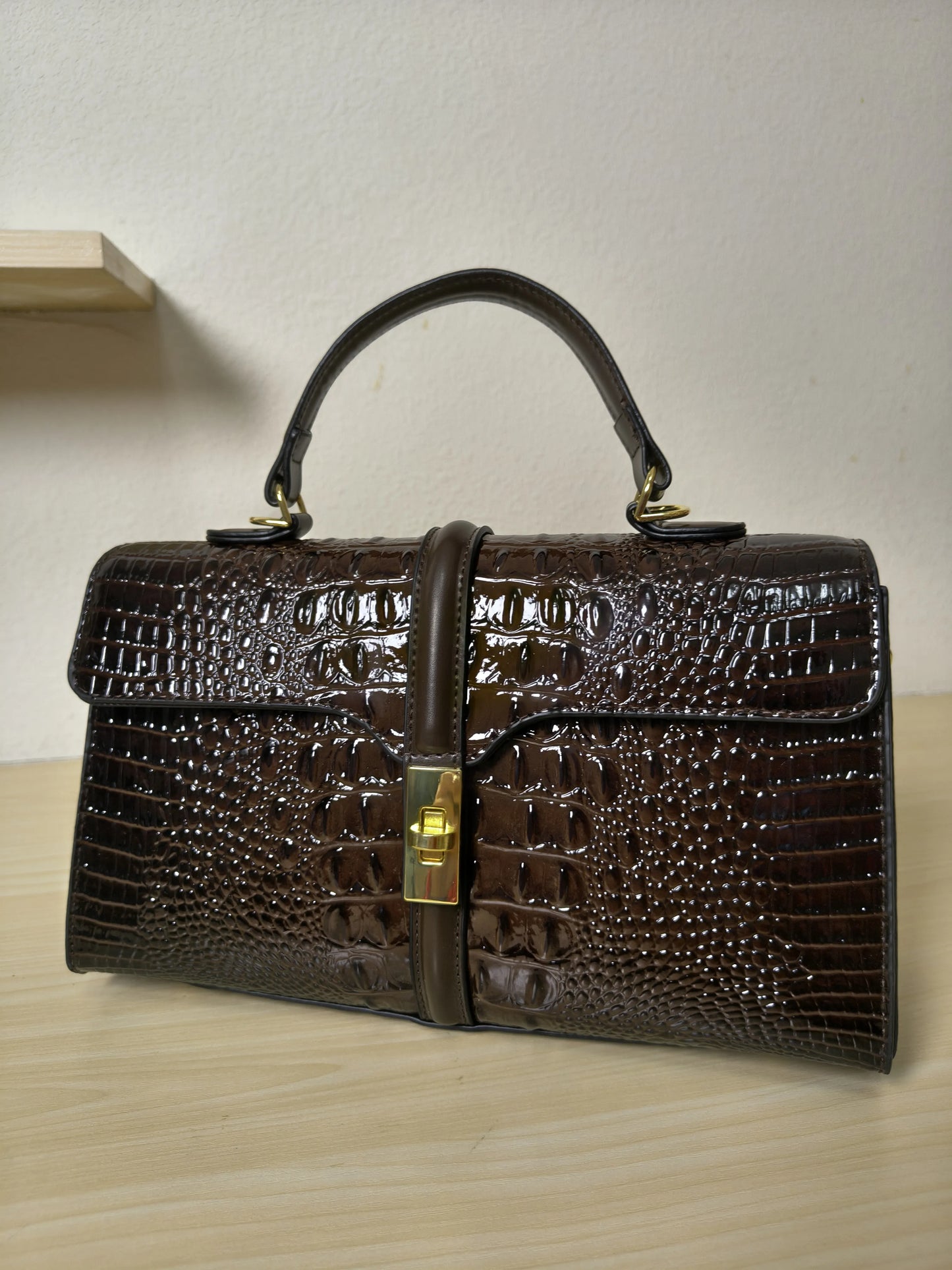 Brown Gradient Crocodile Embossed Boston Bag (E122)