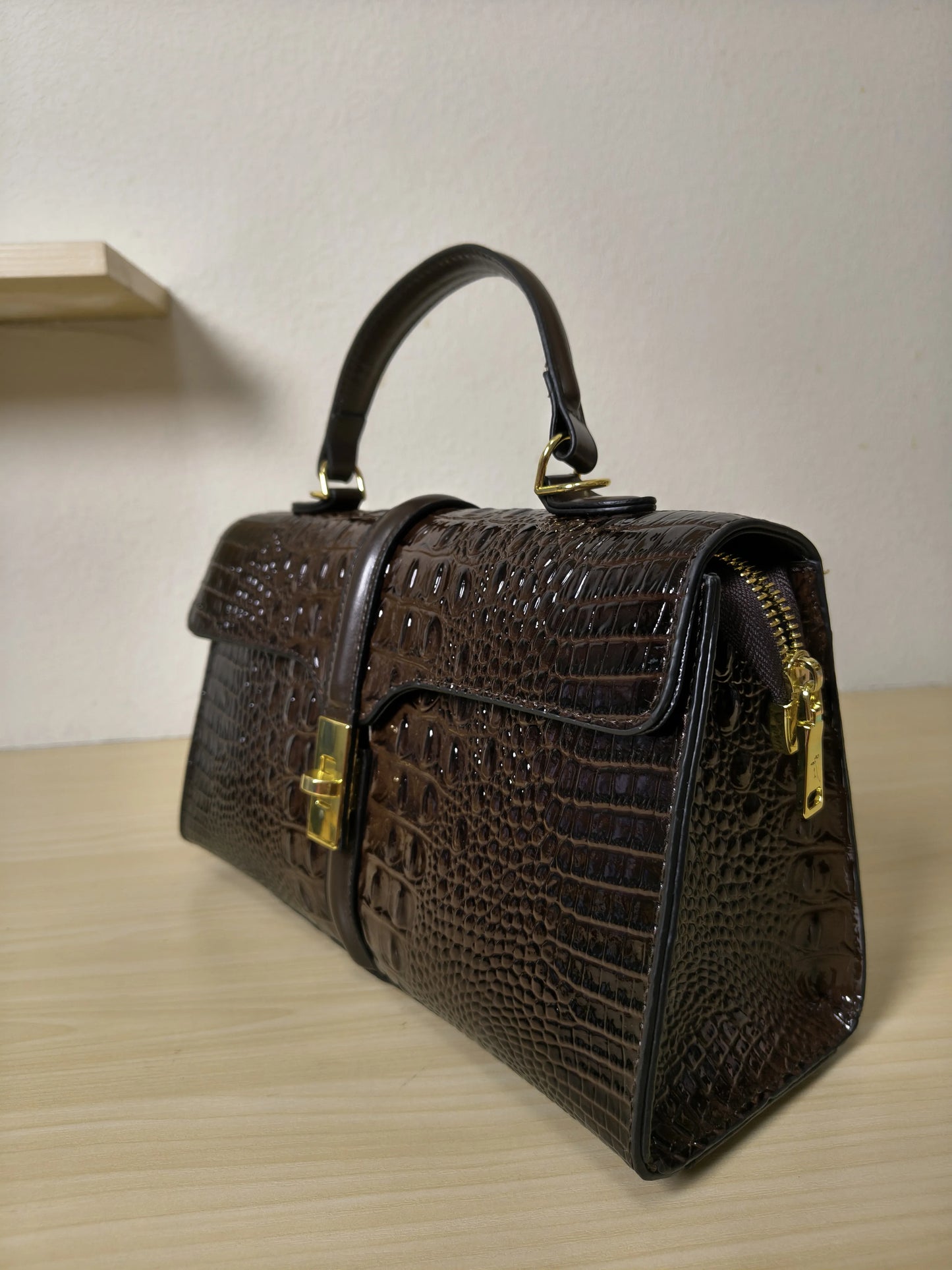 Brown Gradient Crocodile Embossed Boston Bag (E122)