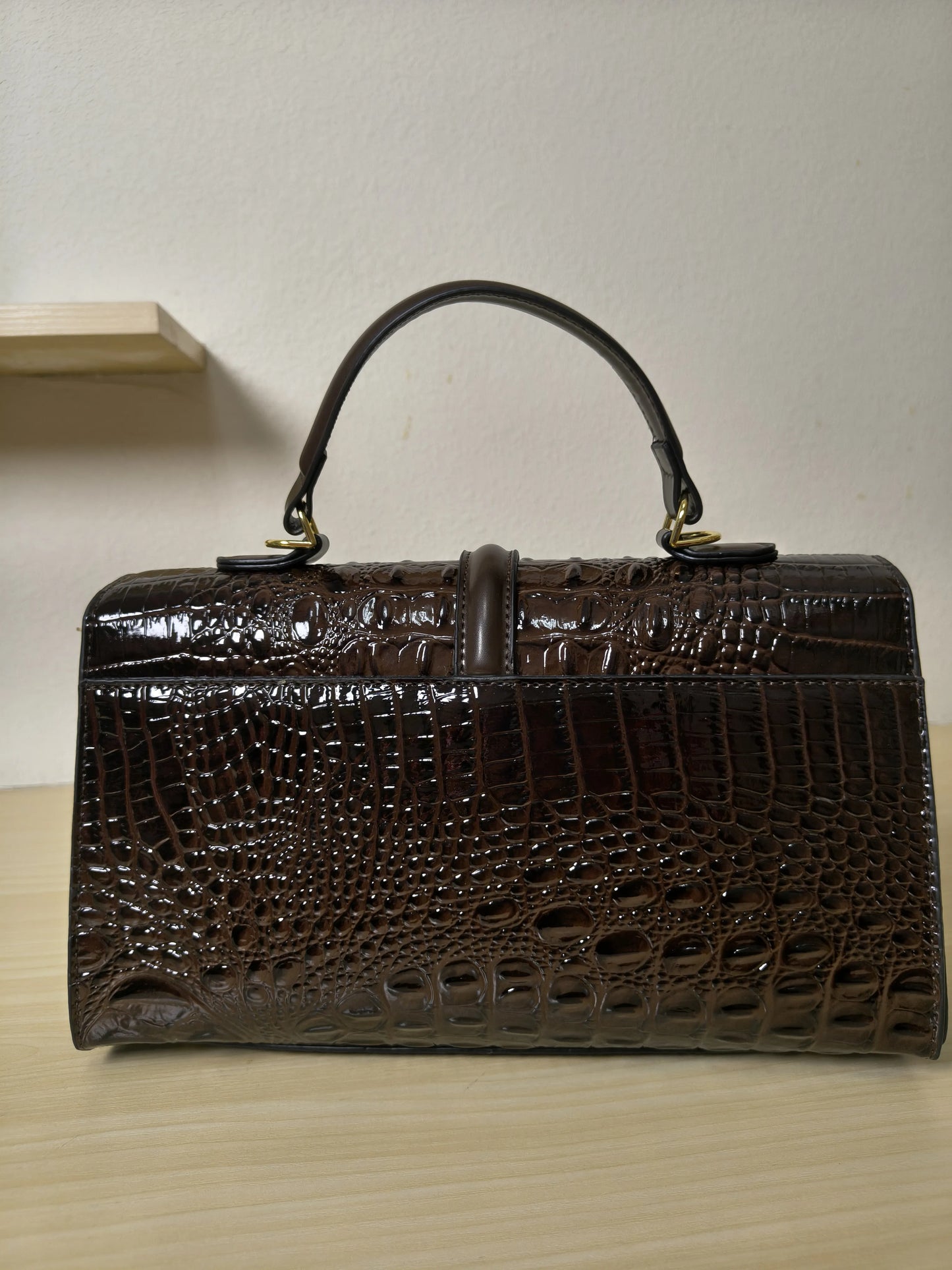 Brown Gradient Crocodile Embossed Boston Bag (E122)
