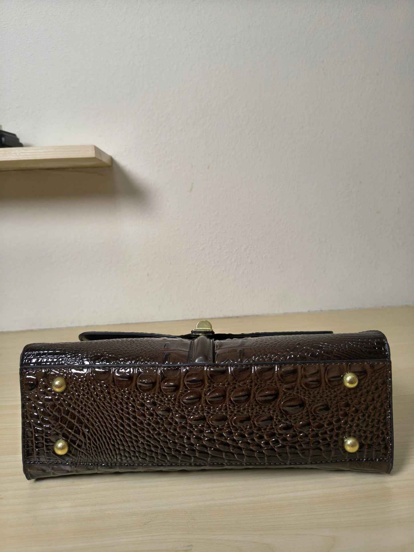 Brown Gradient Crocodile Embossed Boston Bag (E122)