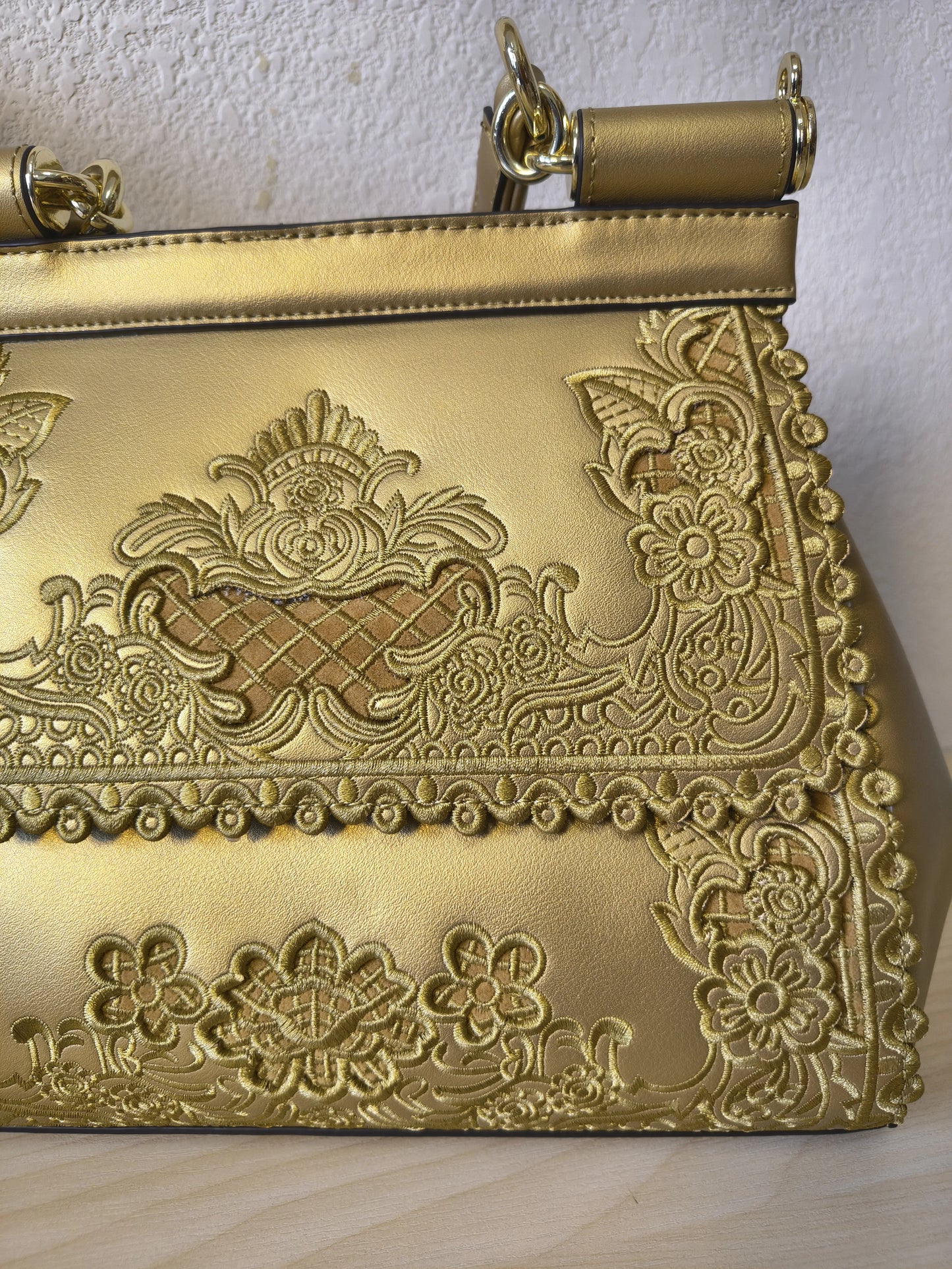 Luxury Gold Gilded Metallic Lace-embroidered Bag (E128)