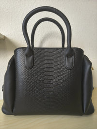 Black 3D Python & Fish Scale Embossed Boston Bag (E129)