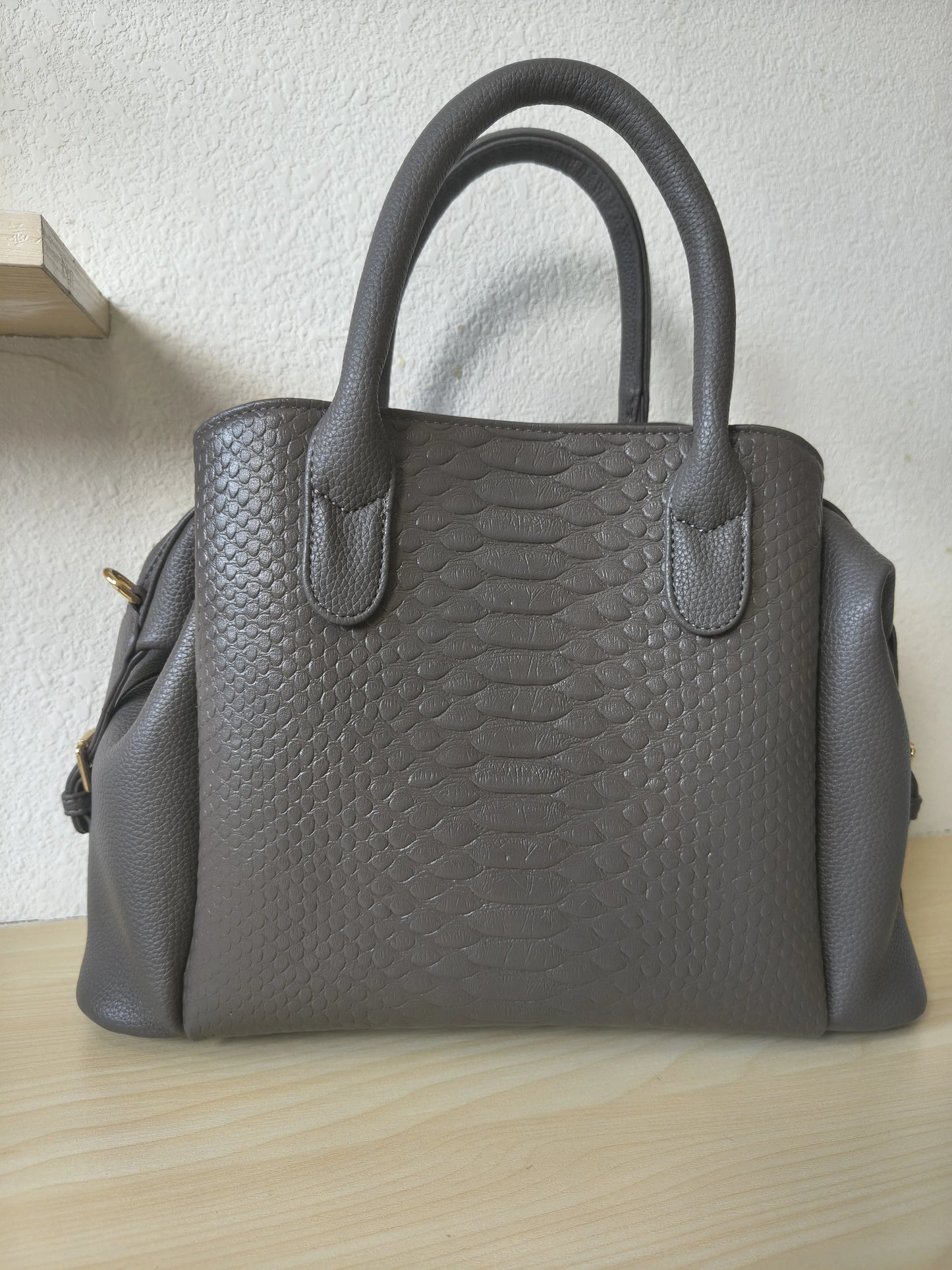 Grey 3D Python & Fish Scale Embossed Boston Bag (E130)