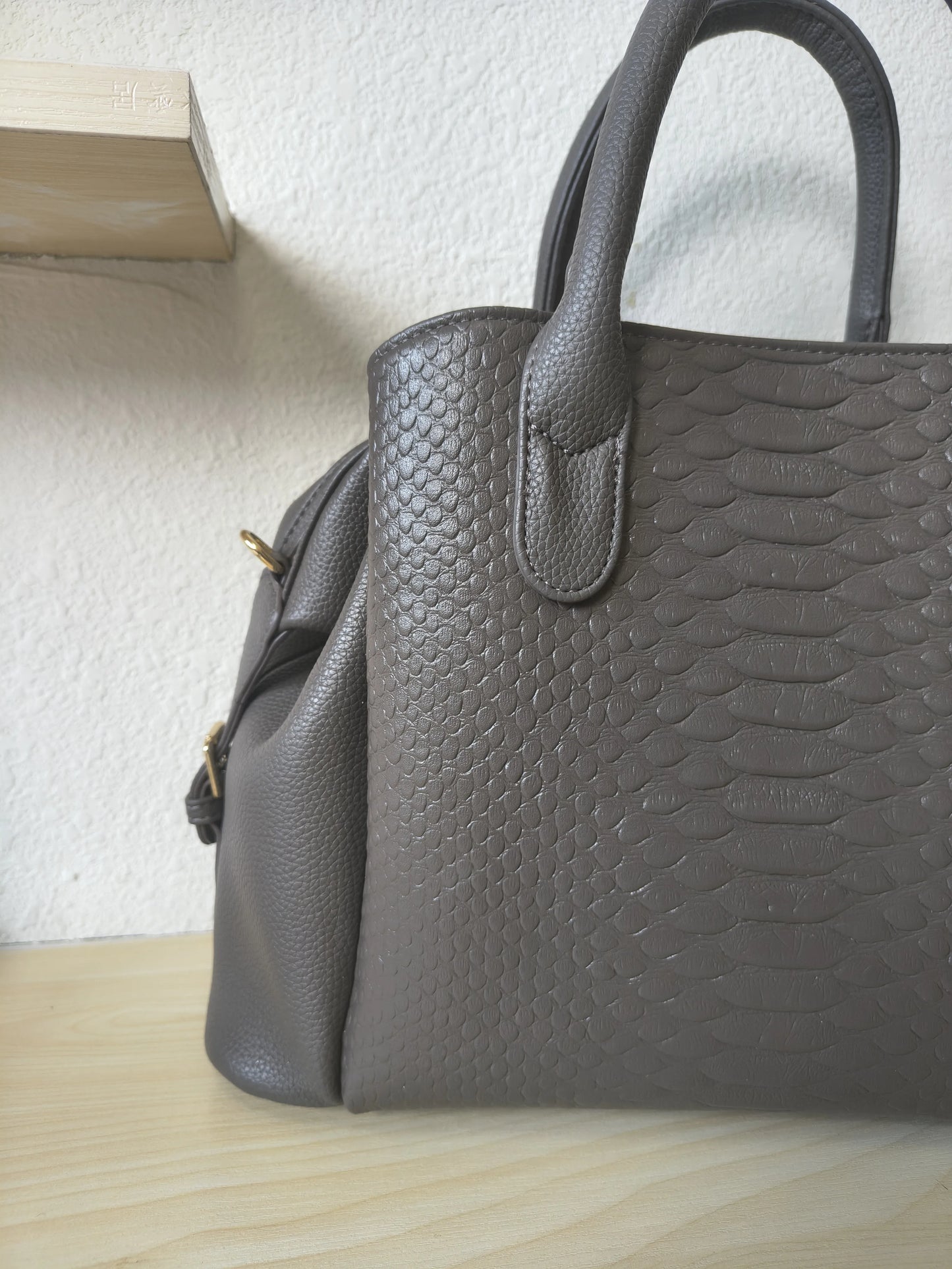 Grey 3D Python & Fish Scale Embossed Boston Bag (E130)