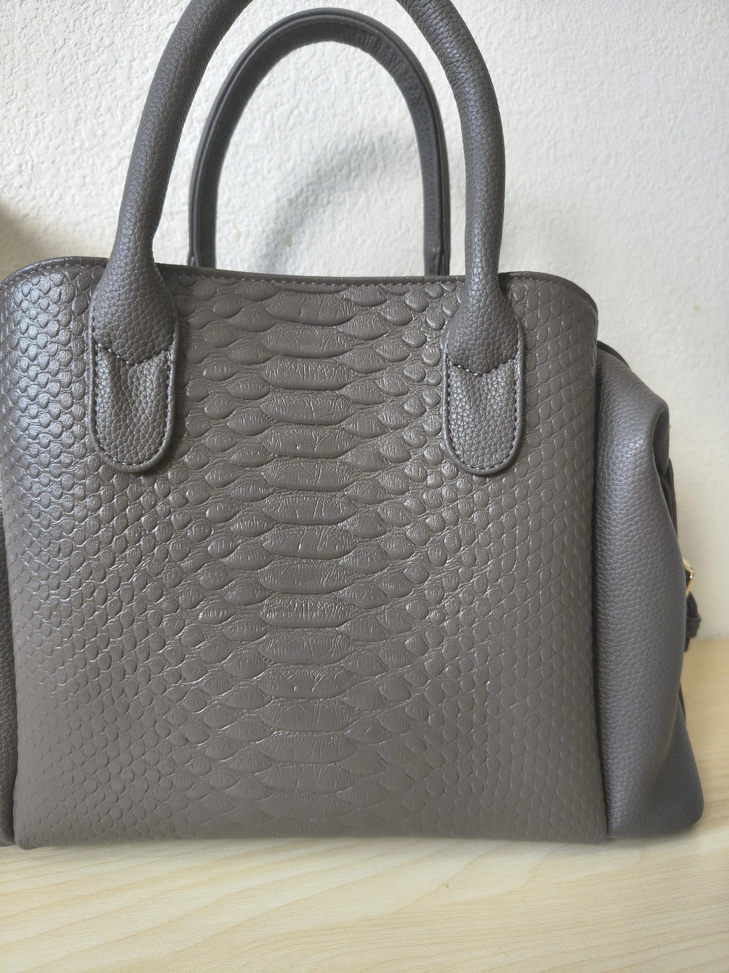 Grey 3D Python & Fish Scale Embossed Boston Bag (E130)