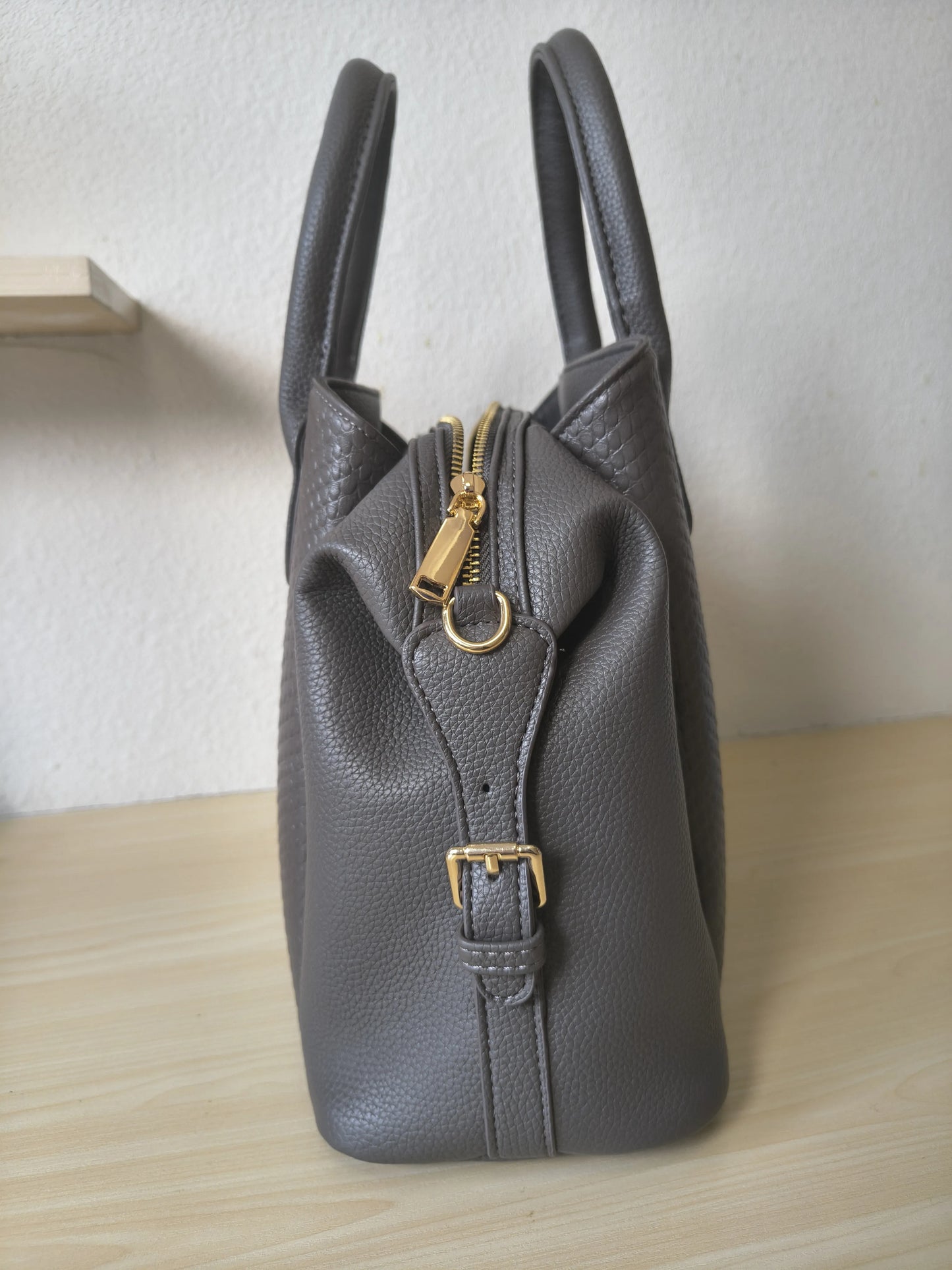 Grey 3D Python & Fish Scale Embossed Boston Bag (E130)