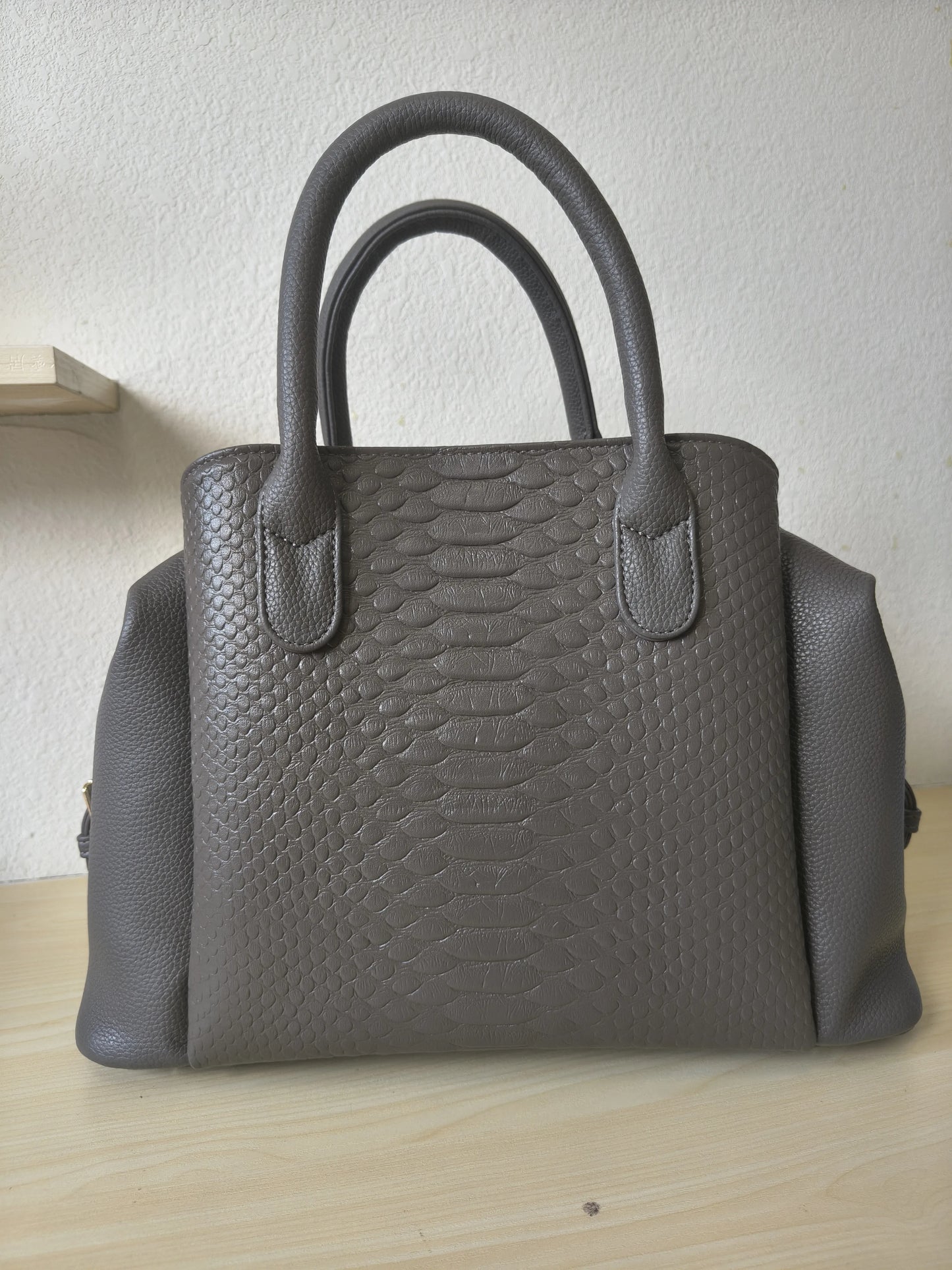 Grey 3D Python & Fish Scale Embossed Boston Bag (E130)