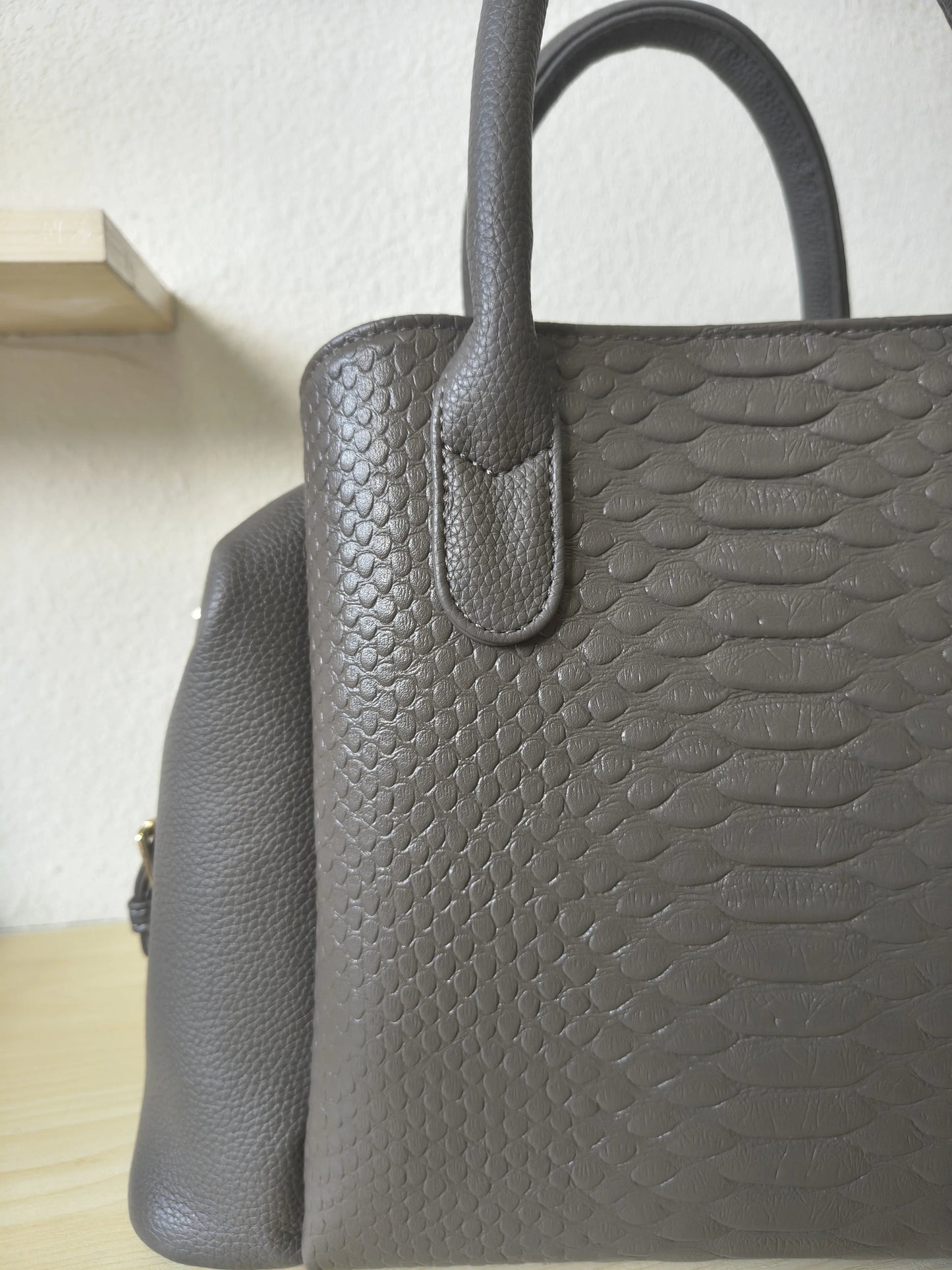 Grey 3D Python & Fish Scale Embossed Boston Bag (E130)