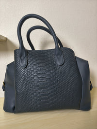 Dark Blue 3D Python & Fish Scale Embossed Boston Bag (E131)