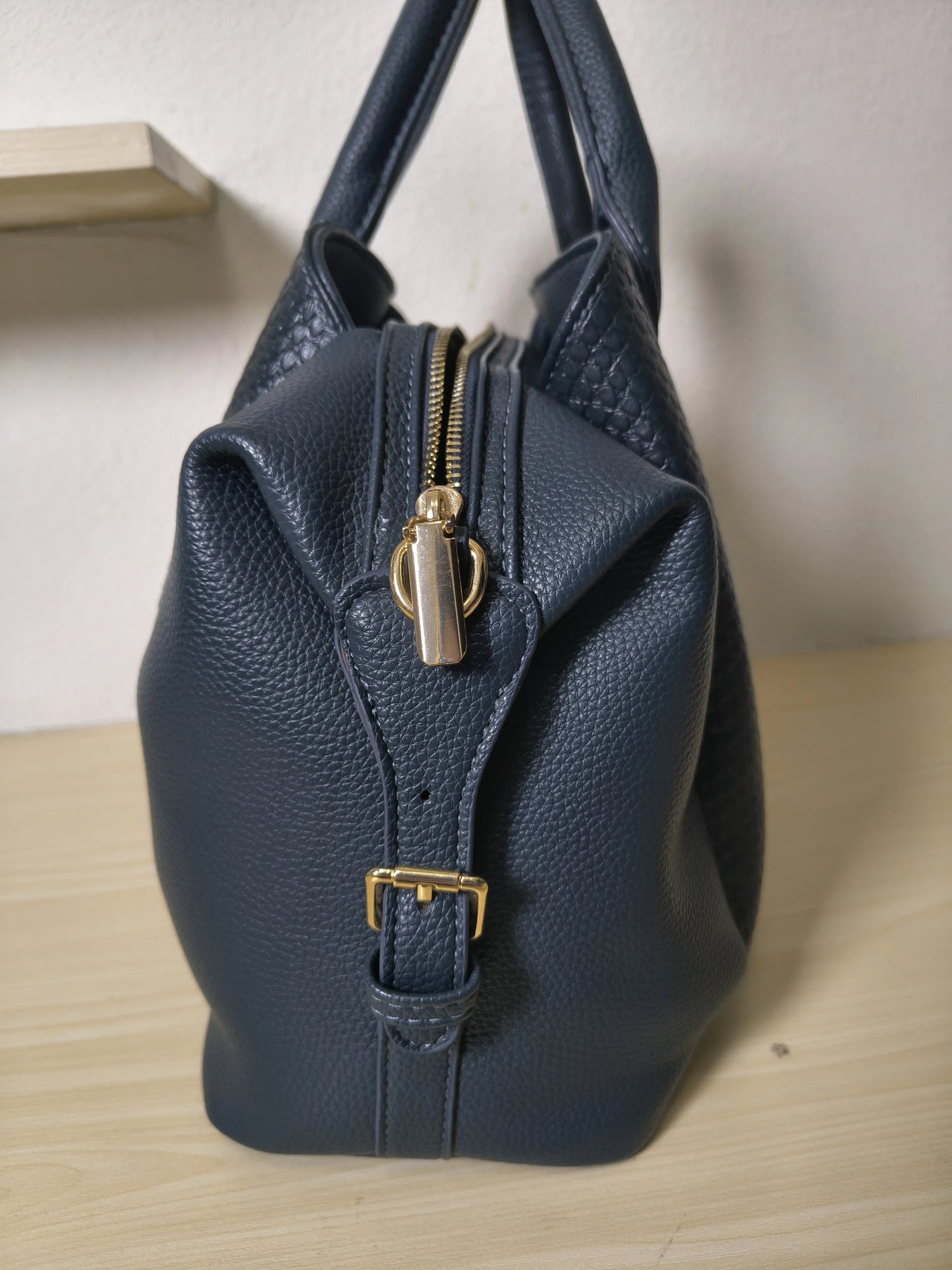 Dark Blue 3D Python & Fish Scale Embossed Boston Bag (E131)