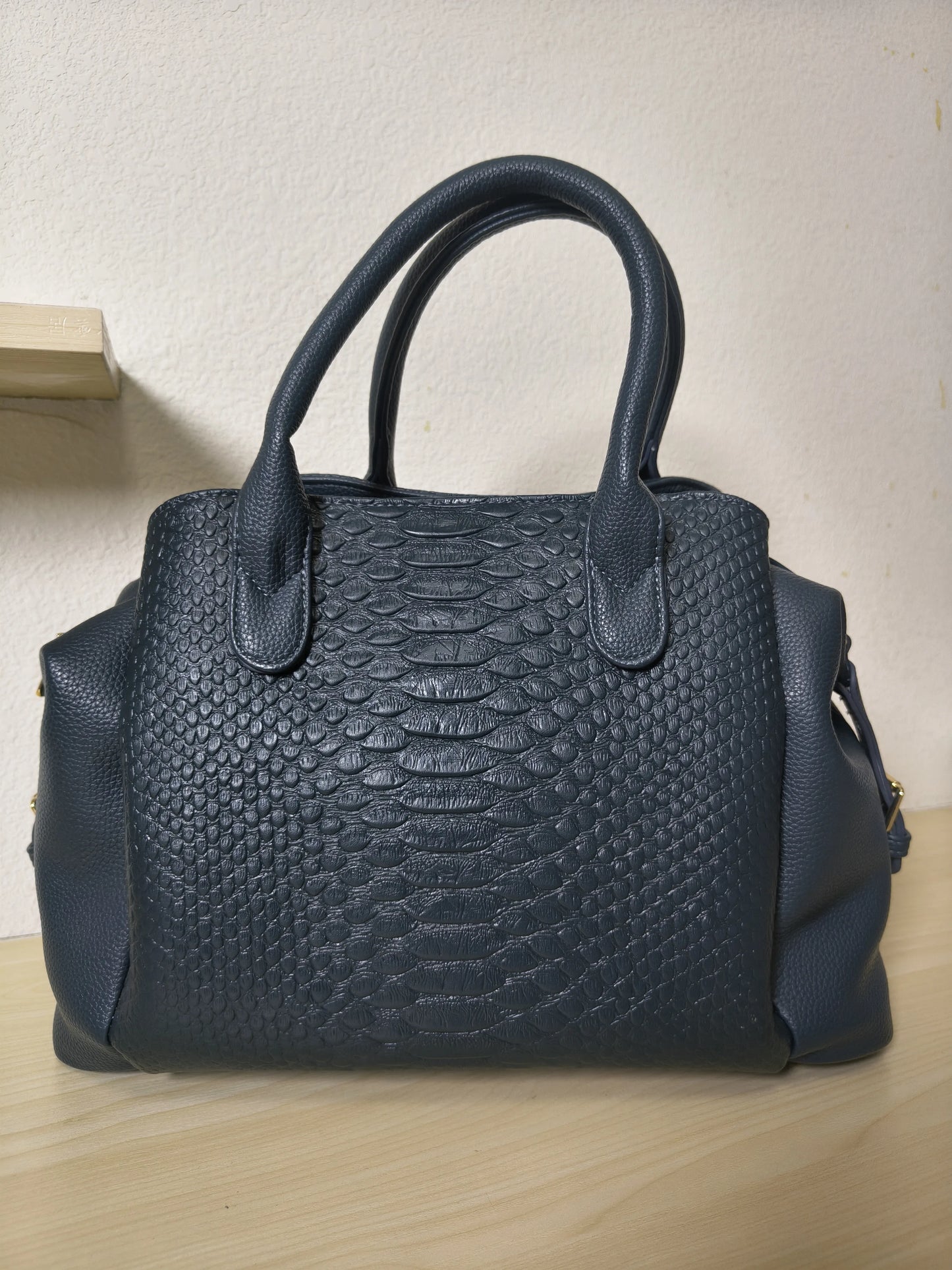 Dark Blue 3D Python & Fish Scale Embossed Boston Bag (E131)