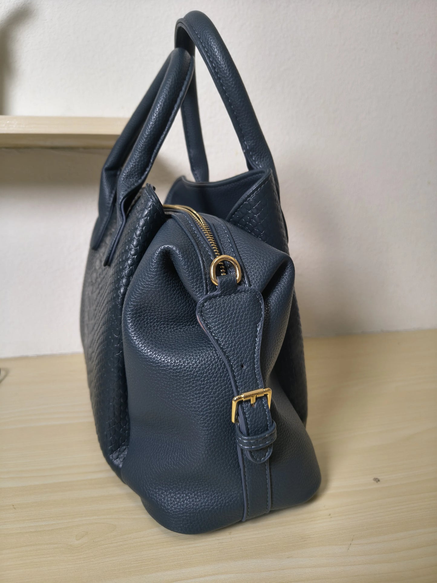 Dark Blue 3D Python & Fish Scale Embossed Boston Bag (E131)
