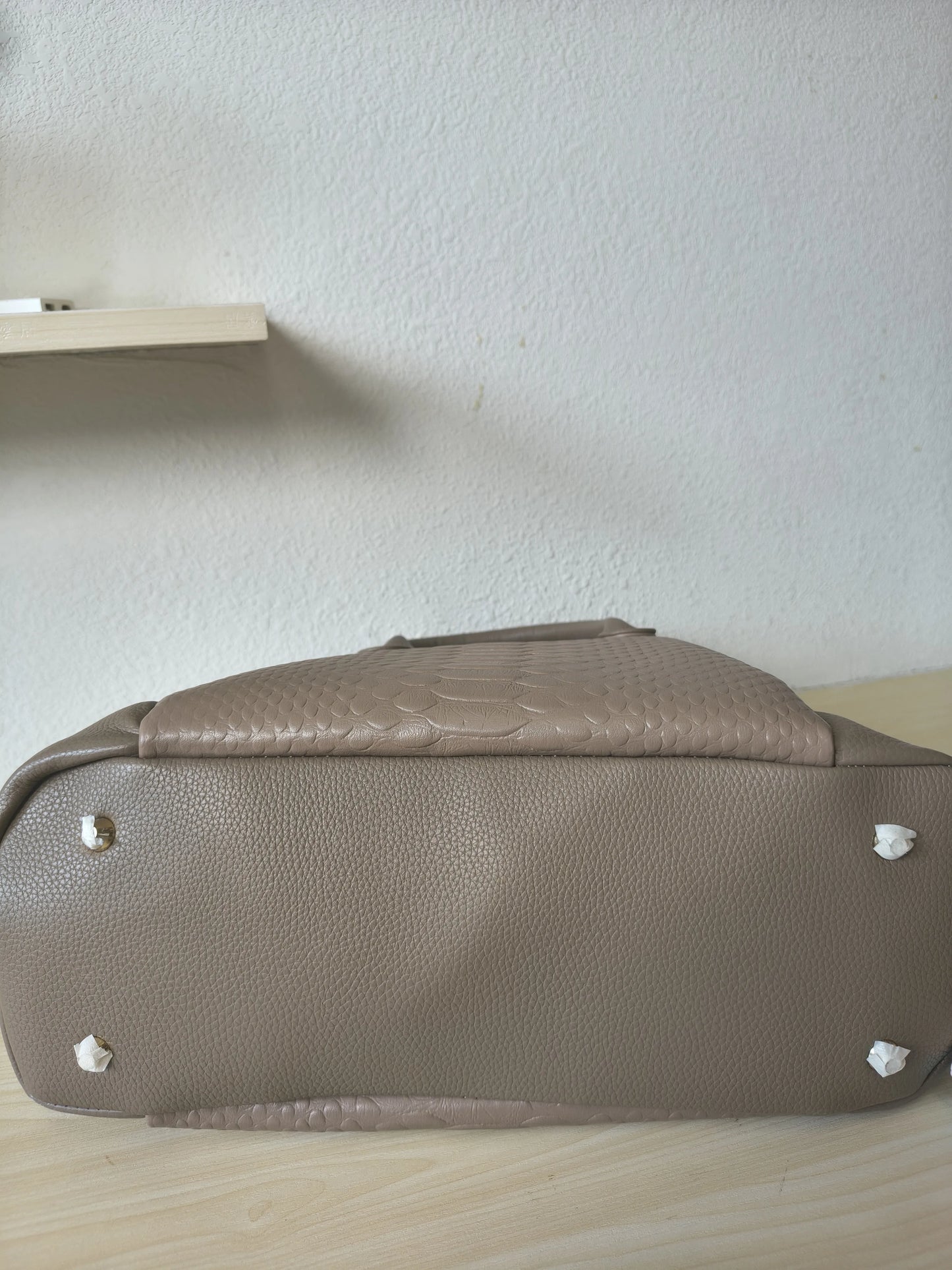 Khaki 3D Python & Fish Scale Embossed Boston Bag (E133)