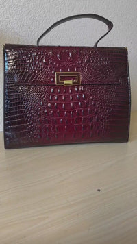 Burgundy Gradient Crocodile Embossed Structured Bag (E107)