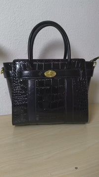 Black Crocodile Embossed Structured Tote Bag (E96)
