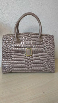Khaki Crocodile Embossed Structured Bag (E112)