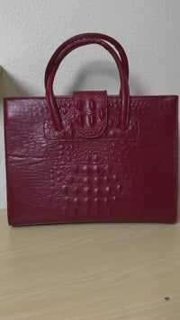 Burgundy Crocodile Embossed Laptop Tote Bag (E94)