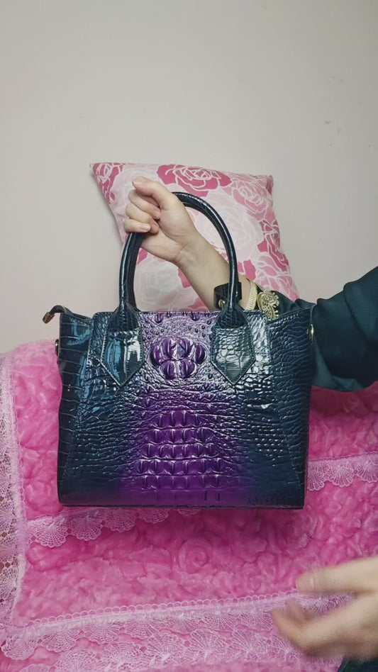 Royal Purple Gradient Crocodile-Texture Tote Bag