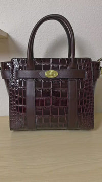 Dark Brown Crocodile Embossed Structured Tote Bag (E97)