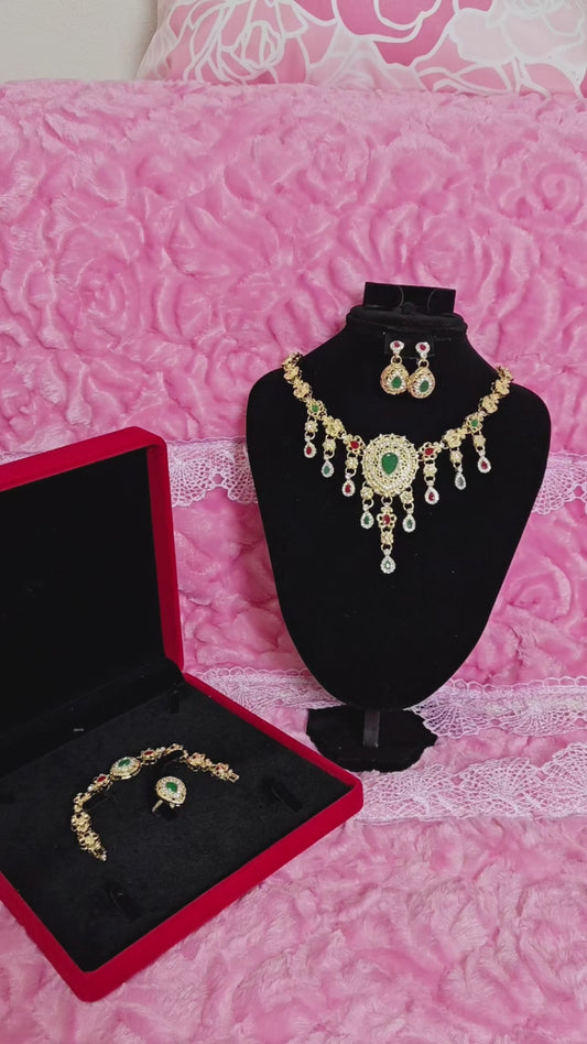 Luxury Emerald Tassel Statement Jewelry Set