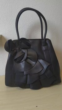 Classic Black Structured 3D Floral Tote Bag (E51)