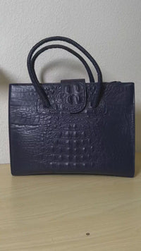 Deep Sea Blue Crocodile Embossed Laptop Tote Bag (E93)