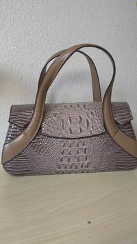 Khaki Crocodile Embossed Long Structured Bag (E102)