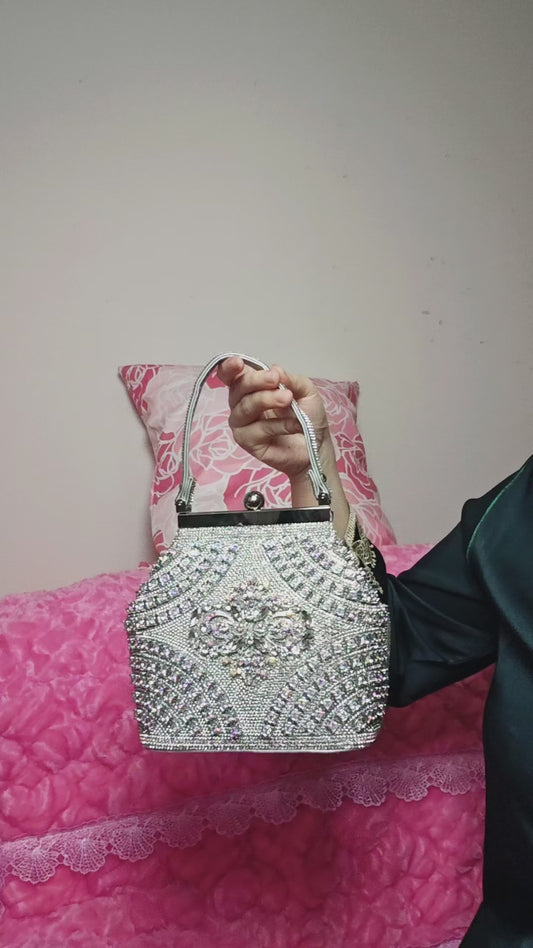 Silver Crystal-Patterned Evening Handbag