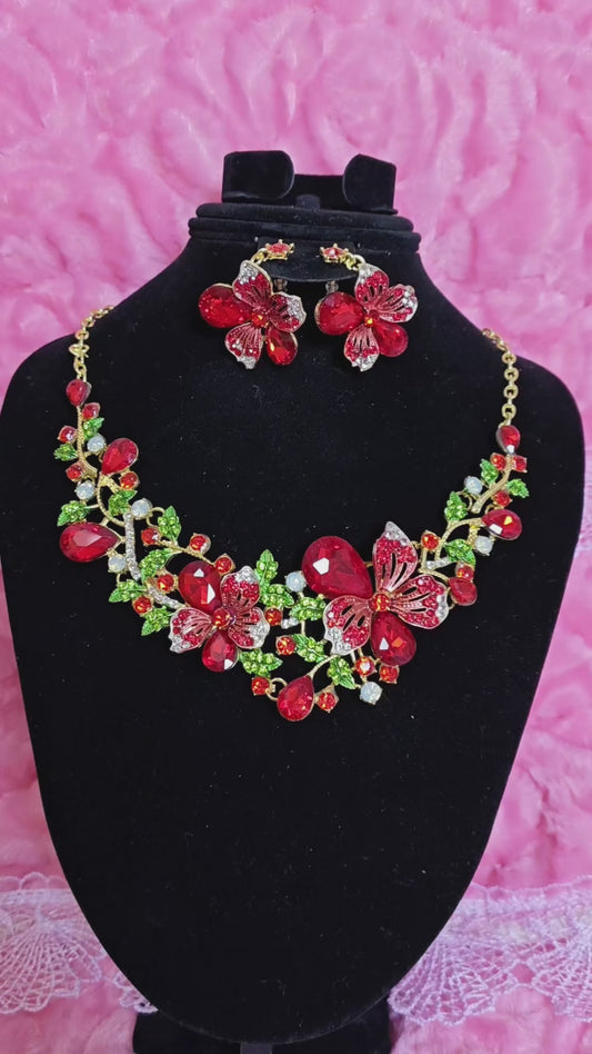 Majestic Crimson Jewel Butterfly Regal Jewelry Set