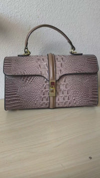 Khaki Gradient Crocodile Embossed Boston Bag (E119)