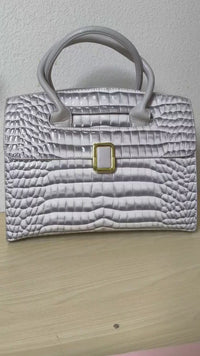Light Grey Crocodile Embossed Structured Bag (E109)