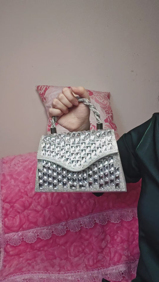 Gradient Silver Crystal Evening Handbag