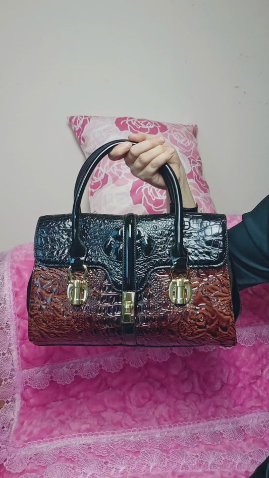 Black-Rich Brown Croc Luxury Gilded Bag