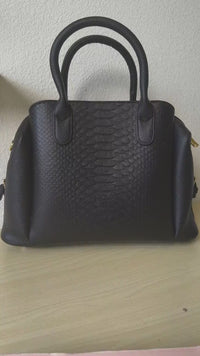 Black 3D Python & Fish Scale Embossed Boston Bag (E129)