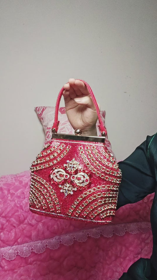 Red Crystal-Patterned Evening Handbag