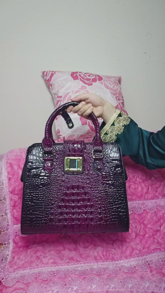 Plum-Black Gradient Croc Luxury Handbag