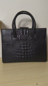 Black Crocodile Embossed Laptop Tote Bag (E95)