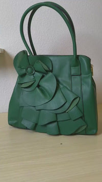 Emerald Green Structured 3D Floral Tote Bag (E48)