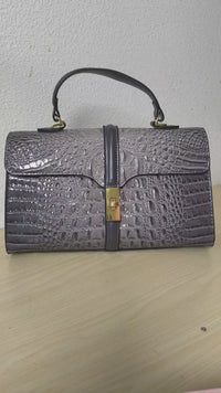 Dark Grey Gradient Crocodile Embossed Boston Bag (E120)