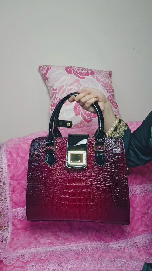 Burgundy-Black Gradient Croc Luxury Handbag