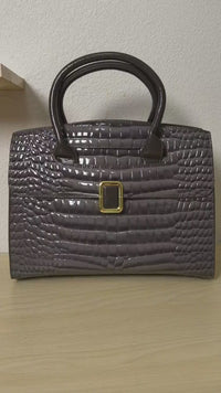Dark Grey Crocodile Embossed Structured Bag (E110)