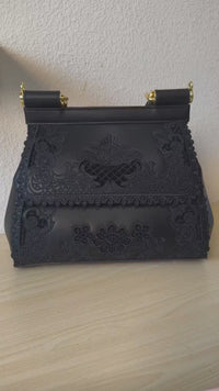 Luxury Black Gilded Metallic Lace-embroidered Bag (E127)