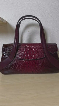 Burgundy Crocodile Embossed Long Structured Bag (E99)