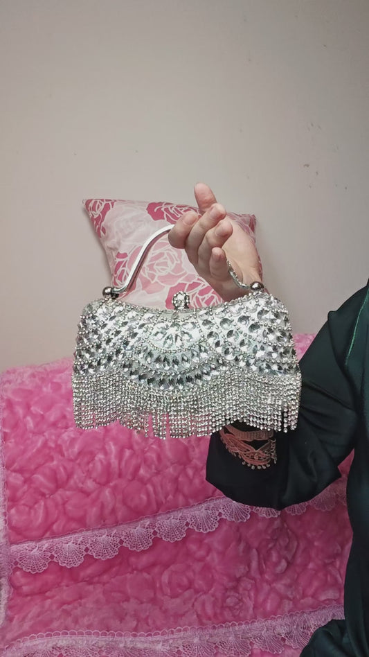 Silver & Gold Crystal Tassel Evening Handbag