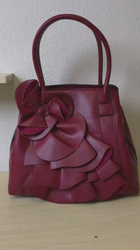 Burgundy Structured 3D Floral Tote Bag (E50)