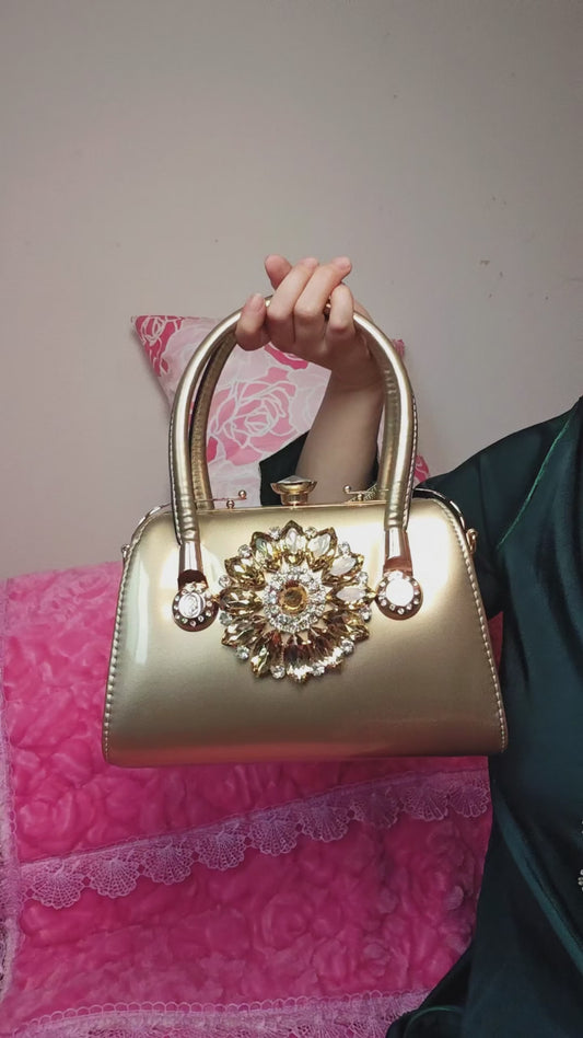 Gold Enamel & Yellow Crystal Floral Evening Handbag
